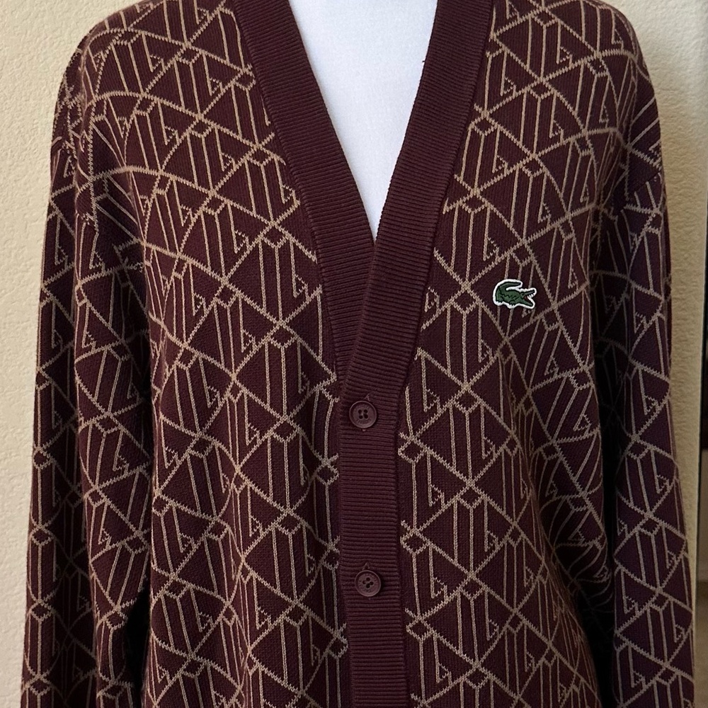 Lacoste Men's Burgundy Patterned Cardigan